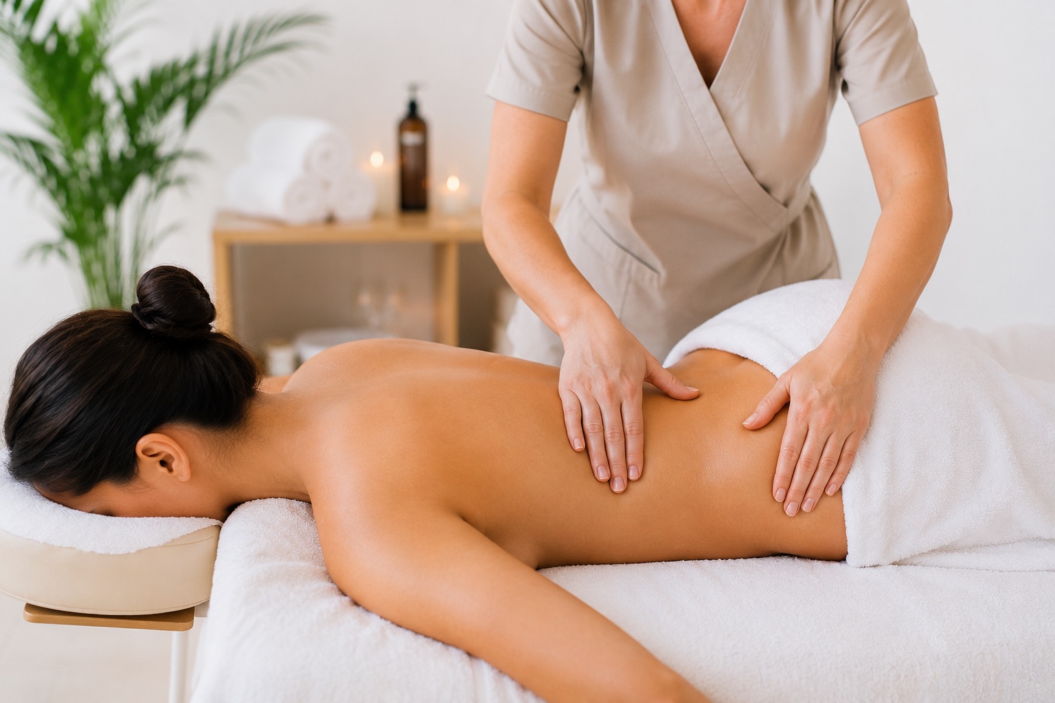 Professional lymphatic drainage massage treatment room at Massage Works Jefferson Blvd